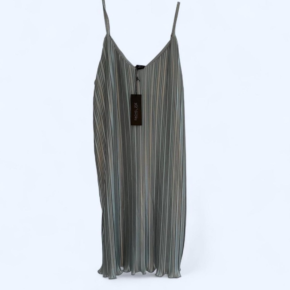 Rachel Zoe Silver Pleated Mini Slip Dress L NWT Spaghetti Straps Party Chic